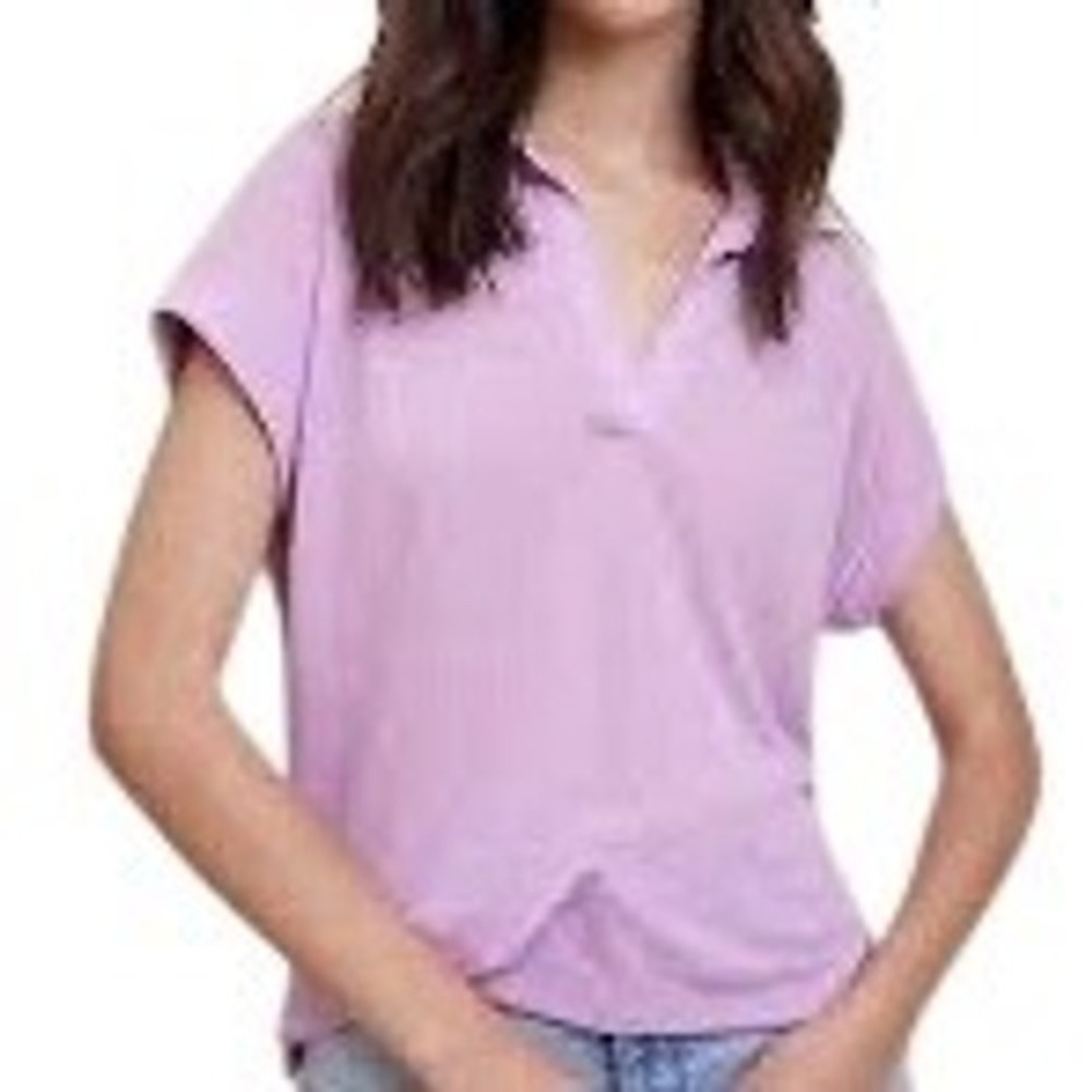 NWT Banana Republic Women's Linen Blend V-Neck Polo Top Lavender Pink Size XXL